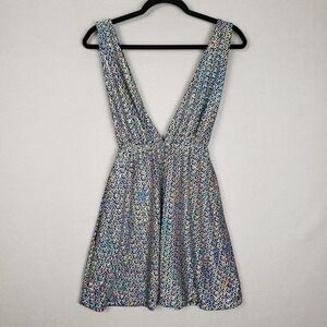 LUX LA Size S Plunge‎ Neck Glitter Mini Dress Black Iridescent Cocktail Party